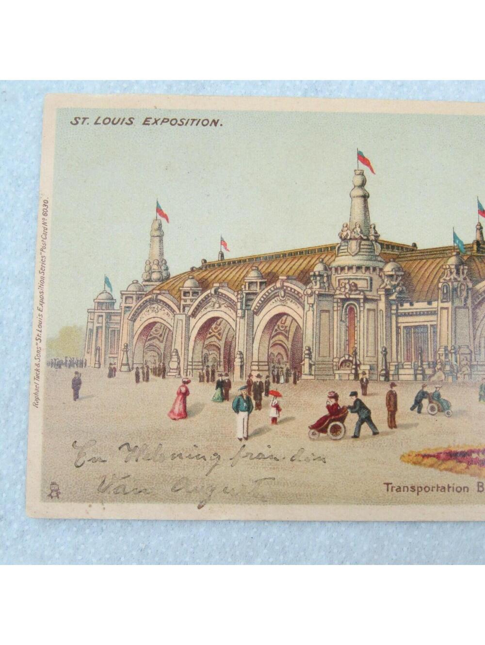 Antique 1904 St Louis Worlds Fair Postcard Transportation Building Posted Stamp - Picture 3 of 12